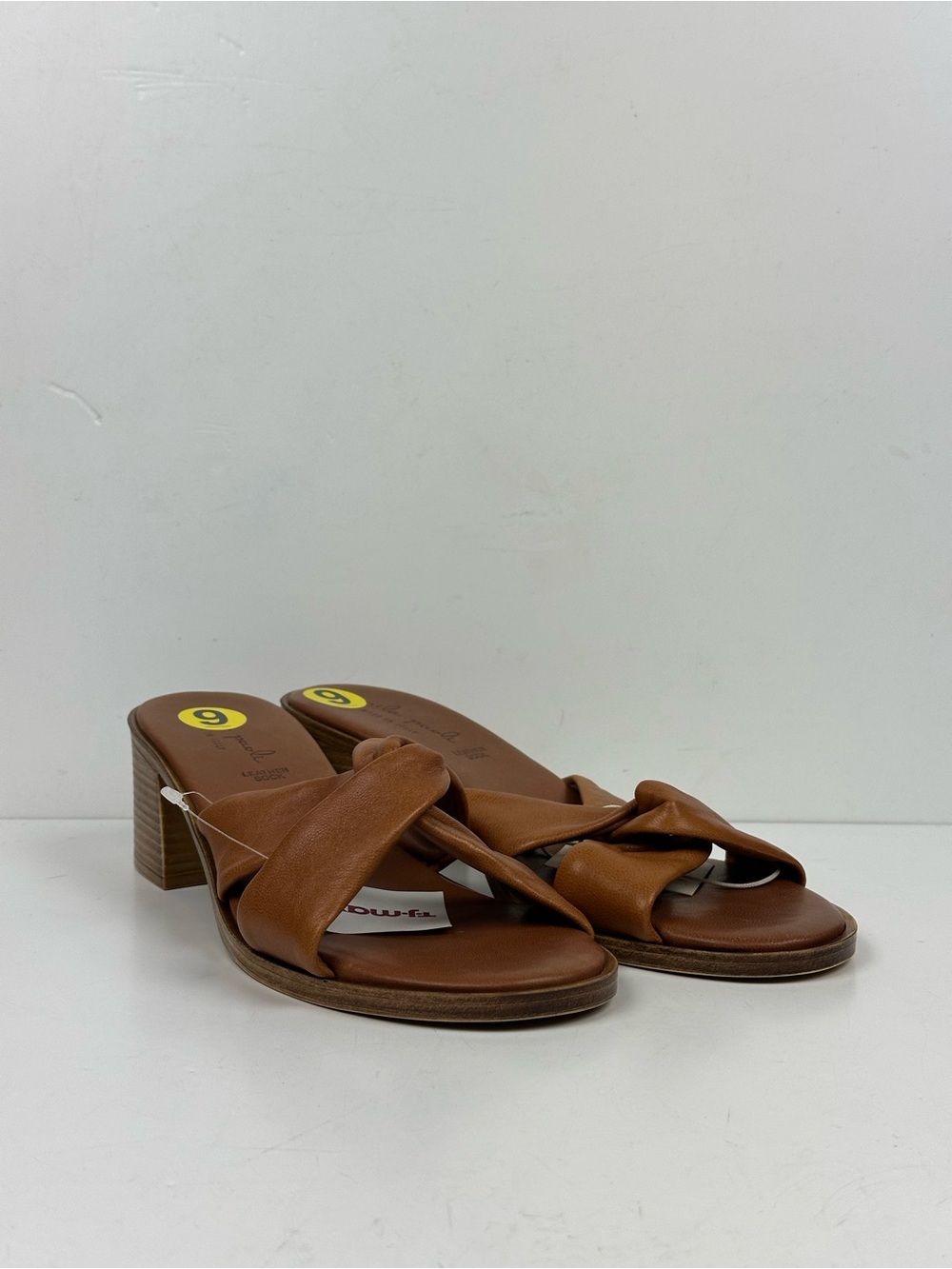 NWT Mila Paoli Tan Brown Knotted Leather Mule Sandals